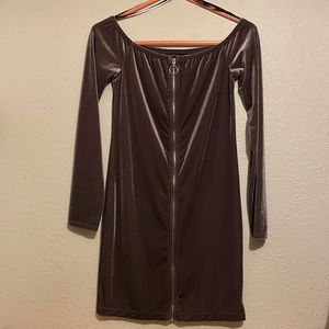 Purple Off Shoulder Velvet Dress